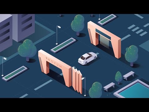 2D animation explainer video thumbnail of B2B comapny Novum explaining self-regulating cross-blockchain protocol showing a car driving on a large empty urban road from upper poit of view
