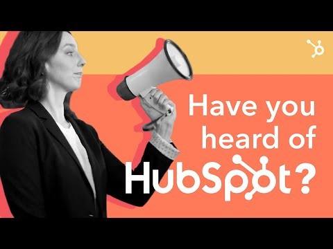 HubSpot Explainer Video Thumbnail - side view of business woman holding megaphone on orange background with title have you heard about HubSpot?