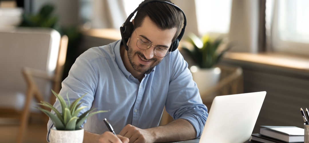 Sales and marketing coach or traine in video call conversation with group of clients employee